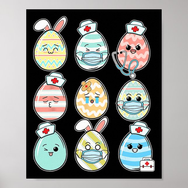  Easter Eggs Nurse Stethoscope Scrub Top Spring Sq Poster (Front)