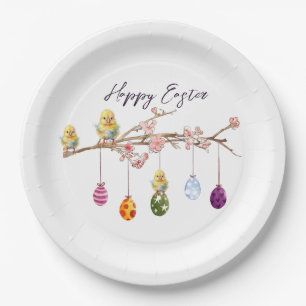 Easter Eggs on Flowering Branch Happy Easter Paper Plate