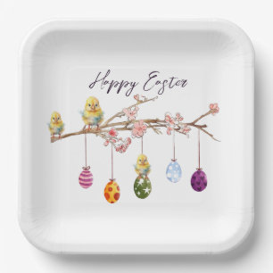 Easter Eggs on Flowering Branch Happy Easter Paper Plate