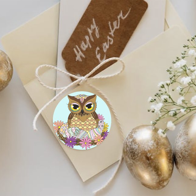 Easter Eggs Owl Nest Classic Round Sticker (Creator Uploaded)