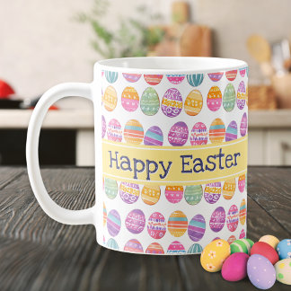 Easter Eggs Patterned Colourful Personalised Name Coffee Mug