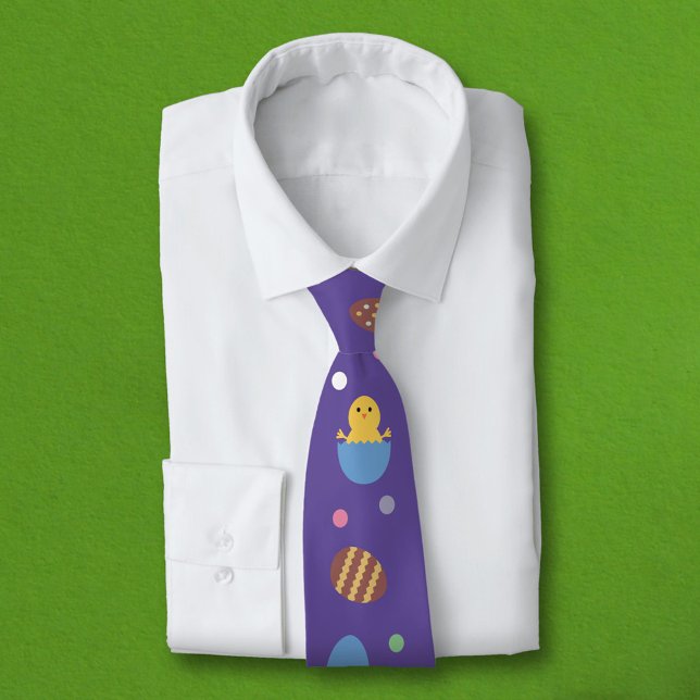 Easter Eggs, Polka Dots and Chick on Purple  Tie (Easter Eggs, Polka Dots and Chick on Purple Neck Tie)
