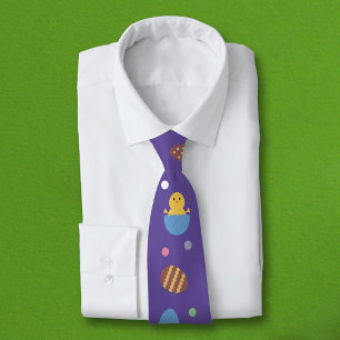 Easter Eggs, Polka Dots and Chick on Purple  Tie