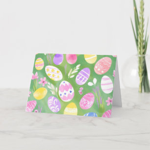 Easter Eggs   Pretty Pastel Watercolor Egg Hunt Holiday Card