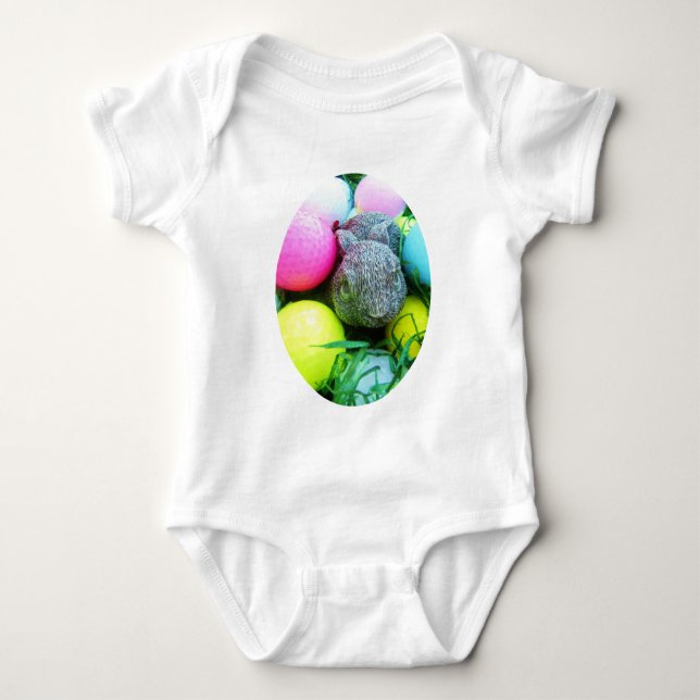 Easter Eggs, Rabbit , Golf Balls Baby Bodysuit (Front)