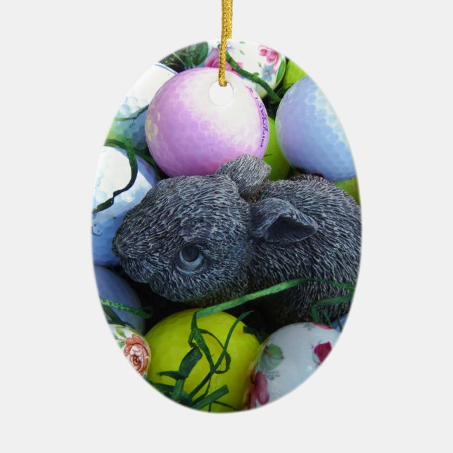 Easter Eggs, Rabbit Golf Balls Ceramic Tree Decoration (Front)