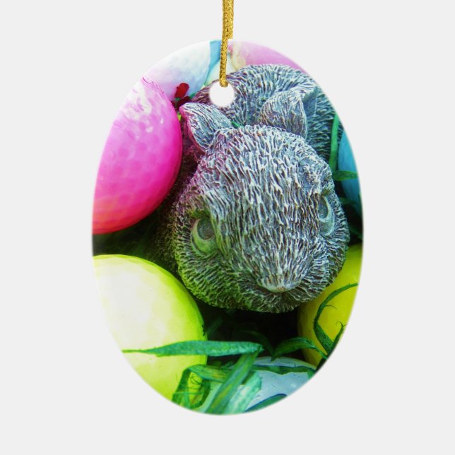 Easter Eggs, Rabbit , Golf Balls Ceramic Tree Decoration (Front)