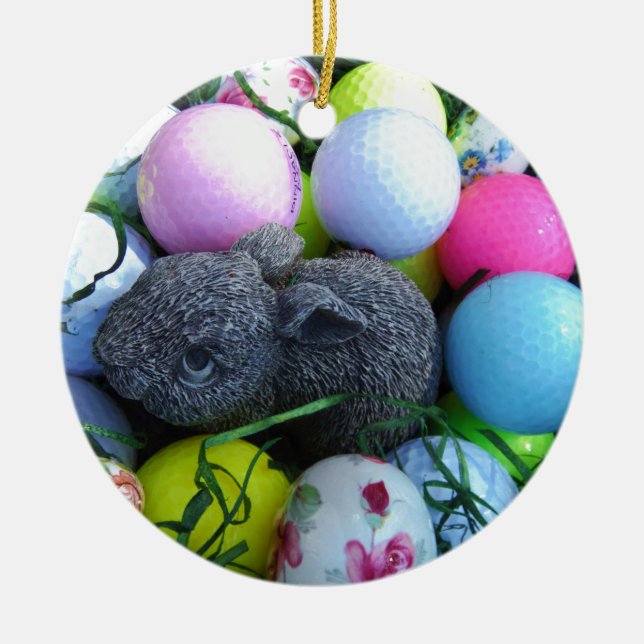Easter Eggs, Rabbit Golf Balls Ceramic Tree Decoration (Front)