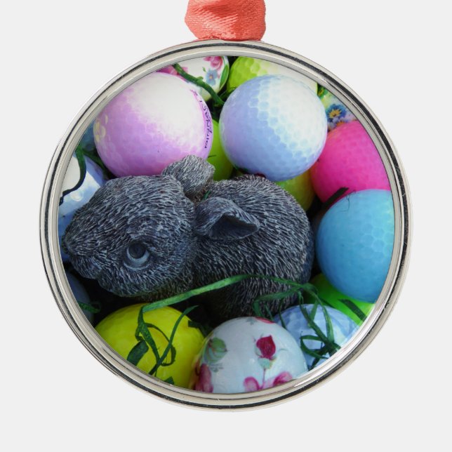 Easter Eggs, Rabbit Golf Balls Metal Tree Decoration (Front)