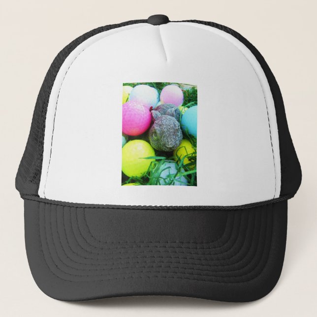 Easter Eggs, Rabbit , Golf Balls Trucker Hat (Front)