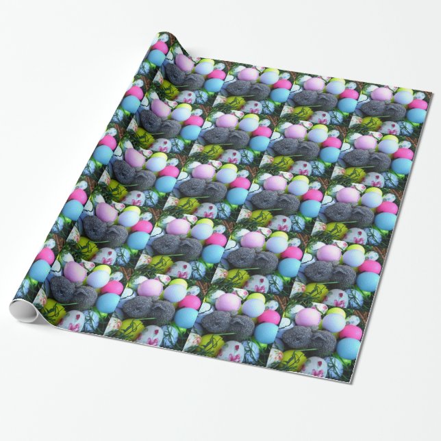 Easter Eggs, Rabbit Golf Balls Wrapping Paper (Unrolled)