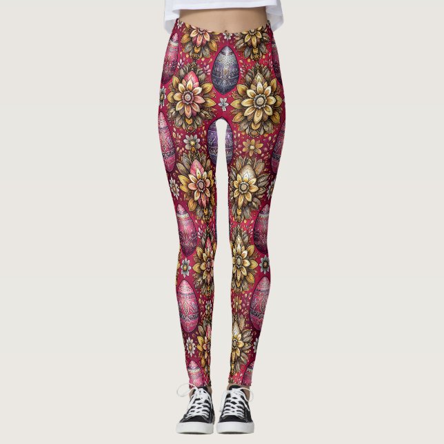 EASTER EGGS ~ Raspberry Lavender 3D ~  Leggings (Front)