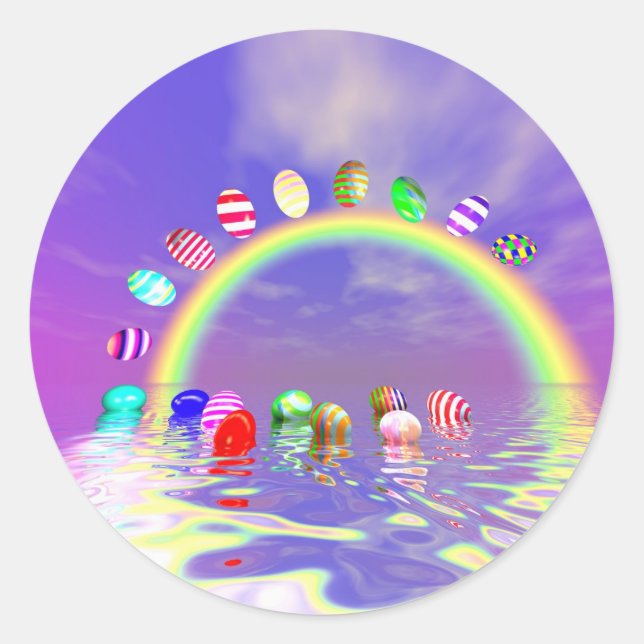 Easter Eggs Ride on a Rainbow Classic Round Sticker (Front)
