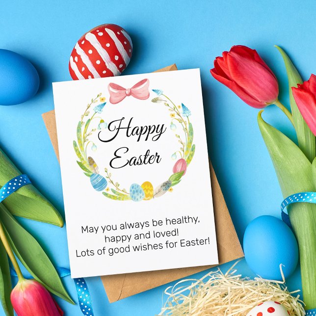 easter eggs spring colorful wreath holiday postcard (Creator Uploaded)