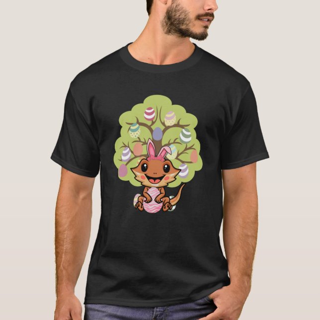Easter Eggs Tree Bearded Dragon Bunny Happy Easter T-Shirt (Front)