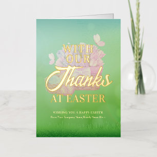 Easter Eggs Tulips Green Thanks Easter Business Foil Greeting Card