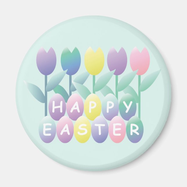 Easter Eggs Tulips Happy Easter Magnet (Front)