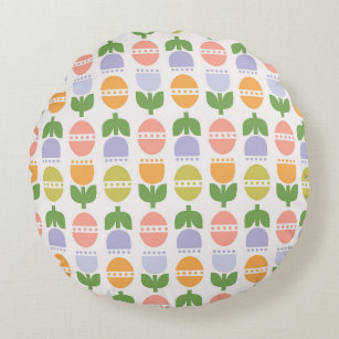 Easter Eggs & Tulips Pastel Colours Round Cushion
