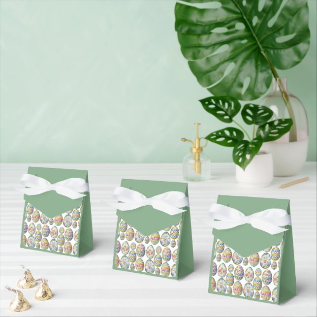Easter Eggs Whimsical Colourful  Pattern Green Favour Box (Multiple)