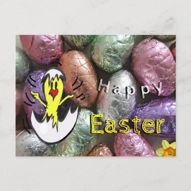 Easter Eggs with Chick Cust. Happy Easter Postcard (Front)