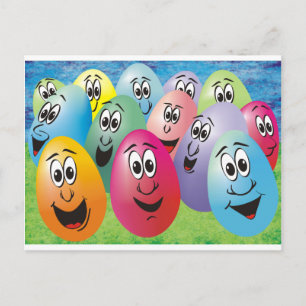 Easter Eggs with Faces Holiday Postcard