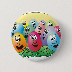 Easter Eggs with Faces in Grass 6 Cm Round Badge