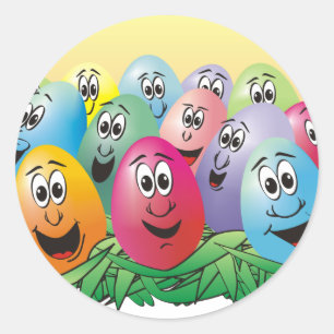 Easter Eggs with Faces in Grass Classic Round Sticker