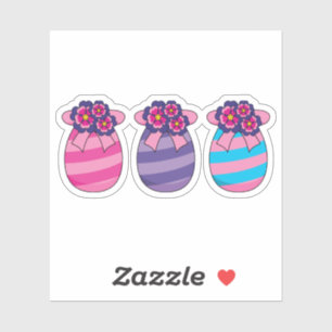 Easter Eggs with Flowers and Ribbon