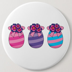 Easter Eggs with Flowers and Ribbon 6 Cm Round Badge