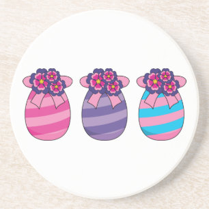 Easter Eggs with Flowers and Ribbon Coaster