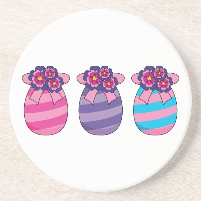 Easter Eggs with Flowers and Ribbon Coaster (Front)