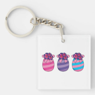 Easter Eggs with Flowers and Ribbon Key Ring