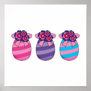Easter Eggs with Flowers and Ribbon Poster