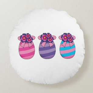 Easter Eggs with Flowers and Ribbon Round Cushion