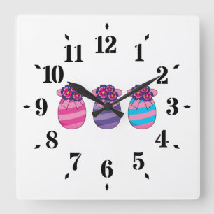 Easter Eggs with Flowers and Ribbon Square Wall Clock