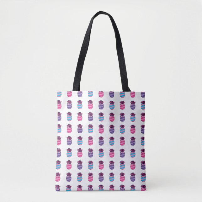 Easter Eggs with Flowers and Ribbon Tote Bag (Front)