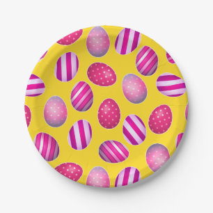Easter Eggs Yellow and Pink Pattern Paper Plate