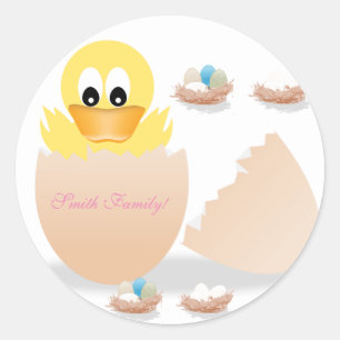 Easter eggs, yellow chicken, classic round sticker