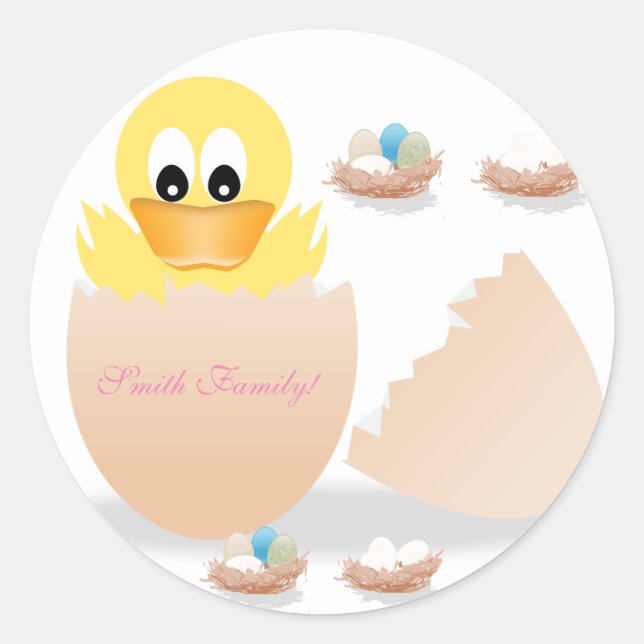Easter eggs, yellow chicken, classic round sticker (Front)