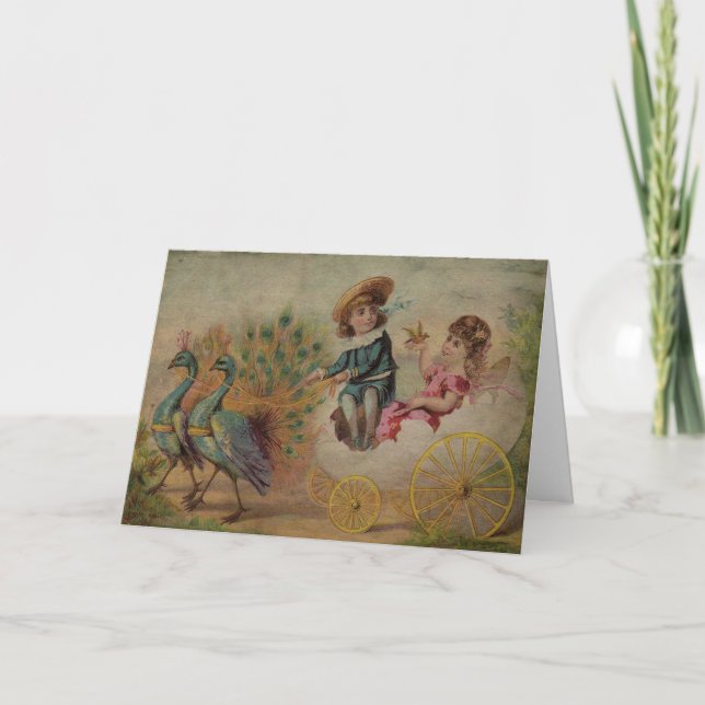 Easter Eggshell Carriage Drawn by Peacocks Holiday Card (Front)