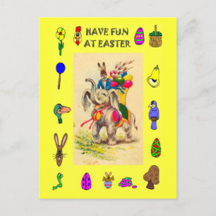 Easter - Elephant delivering eggs Holiday Postcard
