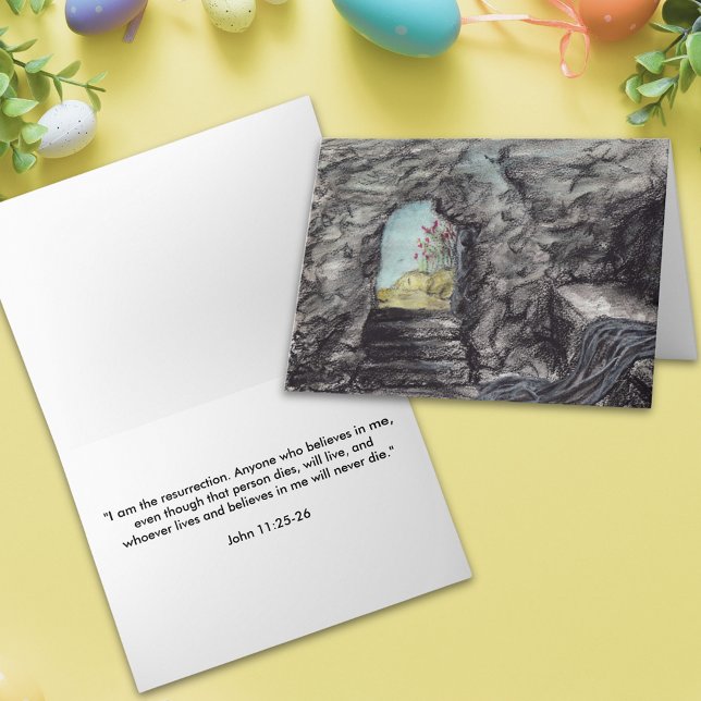 Easter Empty Tomb Christian Bible Quote Card (Religious Happy easter Jesus empty grave Christian bible quote folded holiday greetings card)