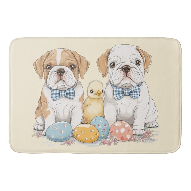Easter English Bulldogs Bath Mat (Front)