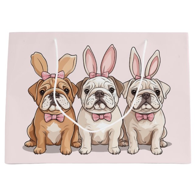 Easter English Bulldogs Large Gift Bag (Front)