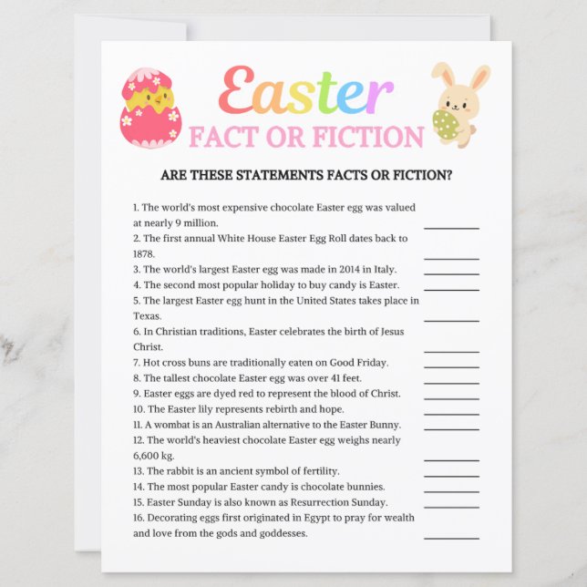 Easter Fact or Fiction Game (Front)