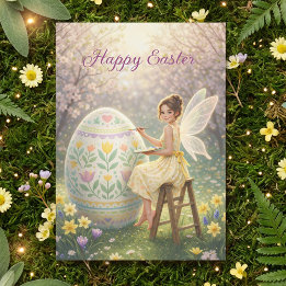 Easter Fairy Painting Egg Spring Holiday Card