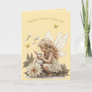 Easter Fairy White Rabbit Butterflies Card