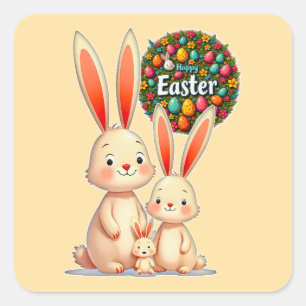 Easter Family – Cute Bunny Celebration Autocolante Square Sticker