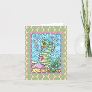 EASTER FANTASY SEAHORSE RABBIT GREETING CARD Verse