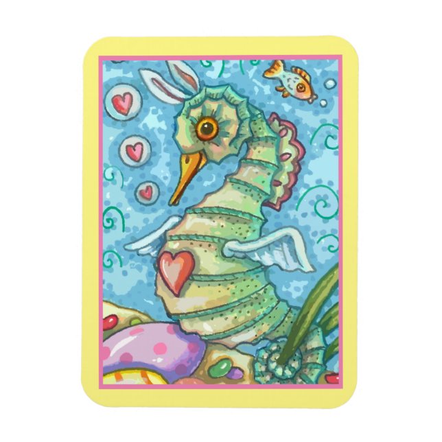 EASTER FANTASY, SPRING SEAHORSE HOLIDAY MAGNET (Vertical)